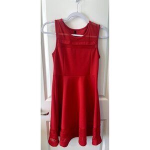 Lulus Dress Womens S Fit and Flare Mesh Red knee Length Sleeveless Side Zip